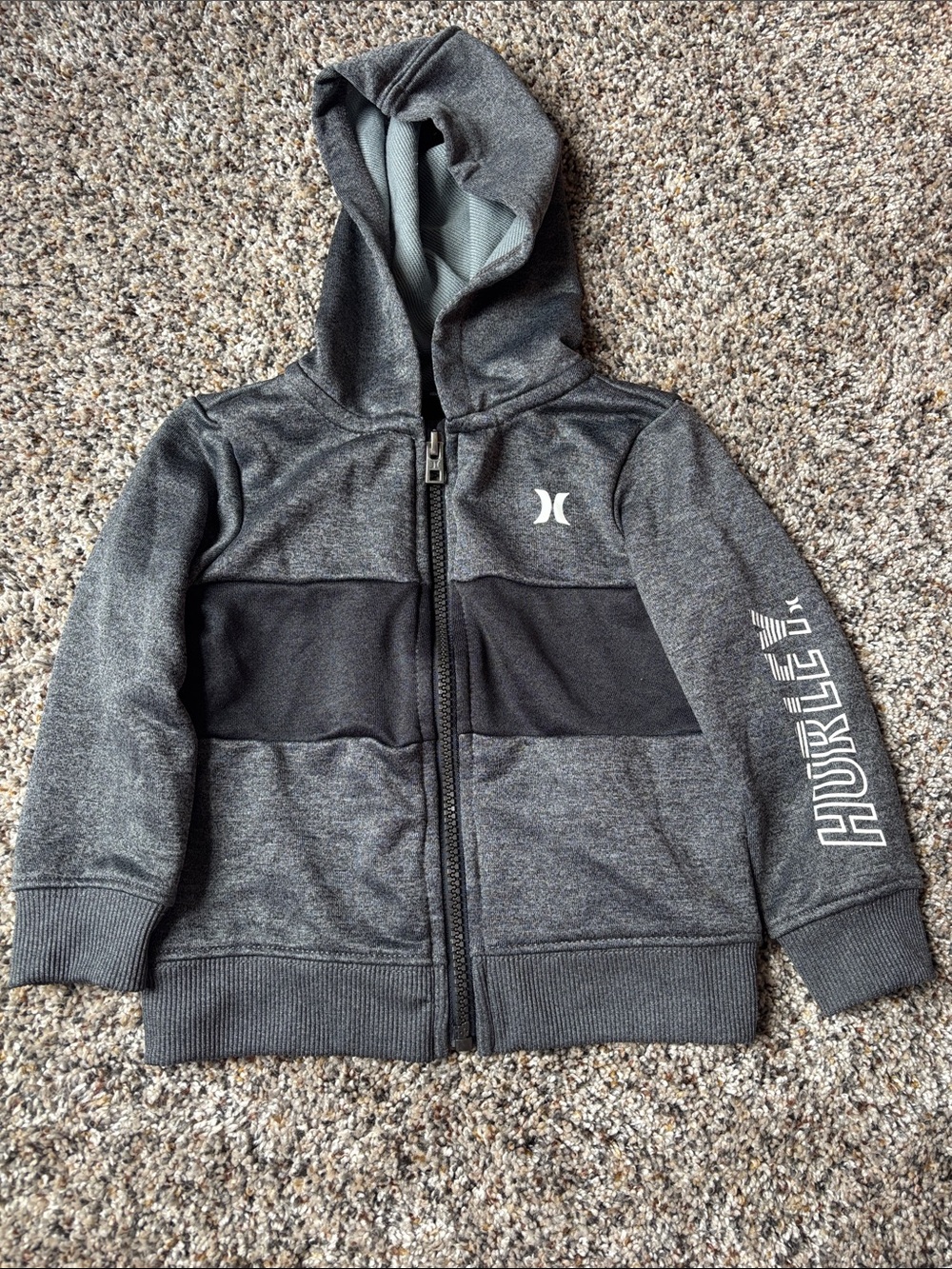 Hurley Boys Gray and Black Zip Hoodie with Logo